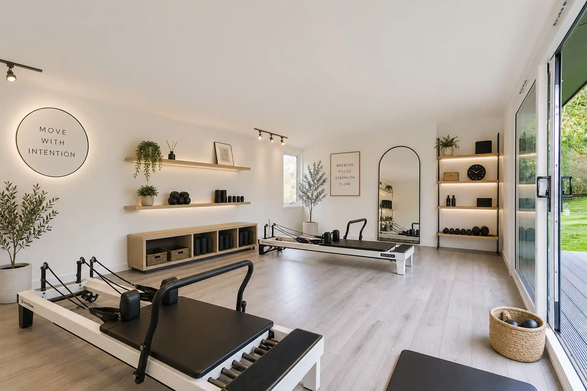 Peaceful yoga studio with exercise mats, soft natural light, and a welcoming space for mindful movement
